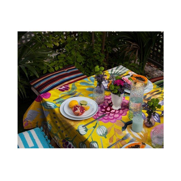 Stolnjak s primjesom lana Madre Selva Colourful Flowers, 140 x 140 cm-image-1