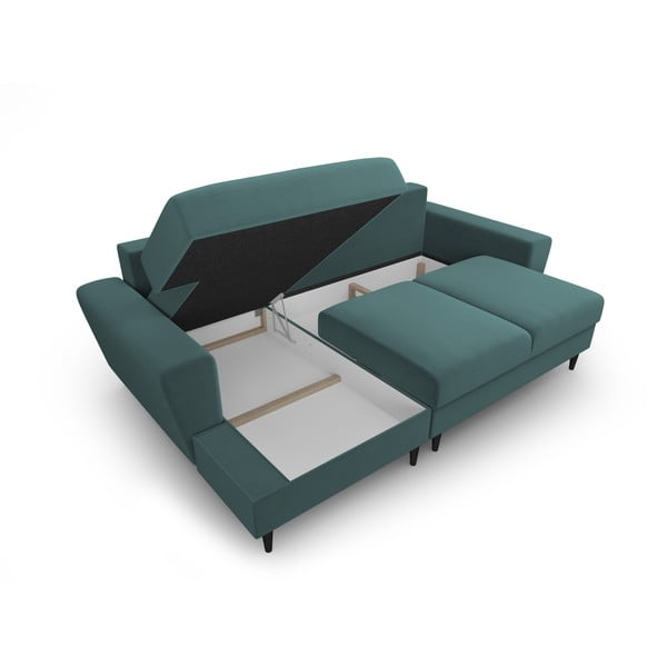 Petrolej zelena baršunasti sklopiva/s prostorom za odlaganje kutna garnitura (s lijevim kutom/s ležaljkom) Kyoto – Cosmopolitan Design-image-3