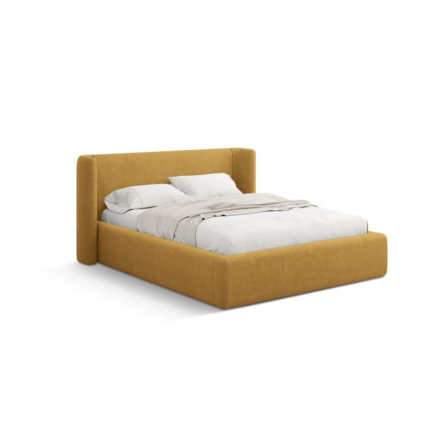 Senf žuti tapecirani bračni krevet s prostorom za odlaganje s podnicom 180x200 cm Jason – Windsor & Co Sofas
