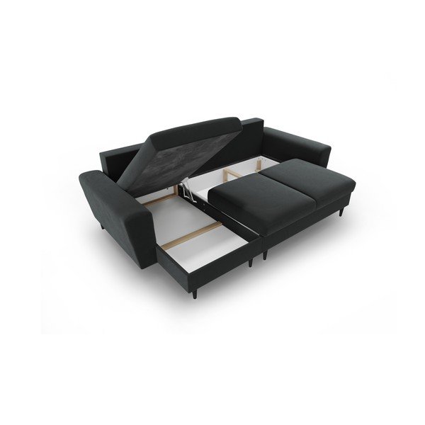 Tamno siva baršunasti sklopiva/s prostorom za odlaganje kutna garnitura Kyoto – Cosmopolitan Design-image-3