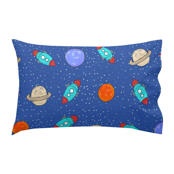 Plava pamučna navlaka za jastuk Svemirska raketa Fox, 50 x 30 cm