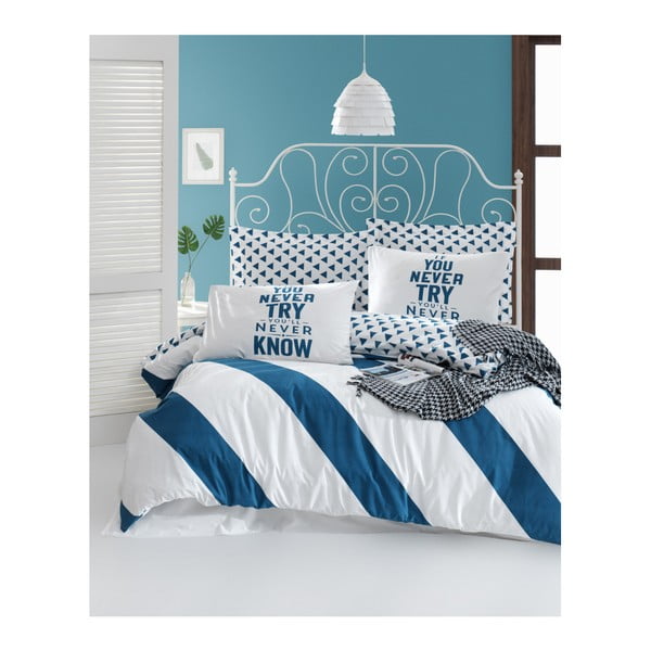 Posteljina s plahtama za pamučni krevet Mijolnir Erona Blue, 160 x 220 cm