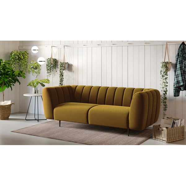 Žuti baršunasti kauč Ghado Shel, 210 cm-image-1
