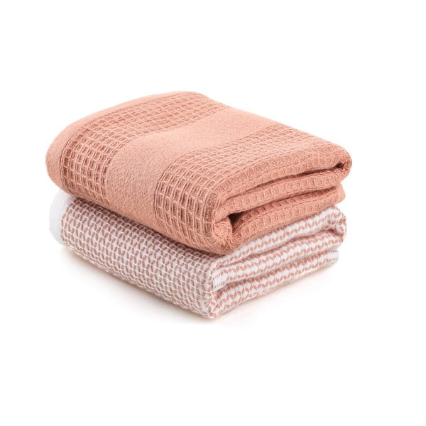 Ručnici u setu 2 kom vafle strukture u boji lososa 40x60 cm Betty – Foutastic