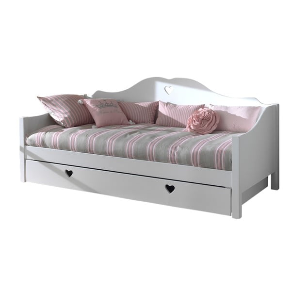 Bijeli dječji krevet od masivnog bora s dodatnim ležajem s prostorom za pohranu 90x200 cm AMORI – Vipack
