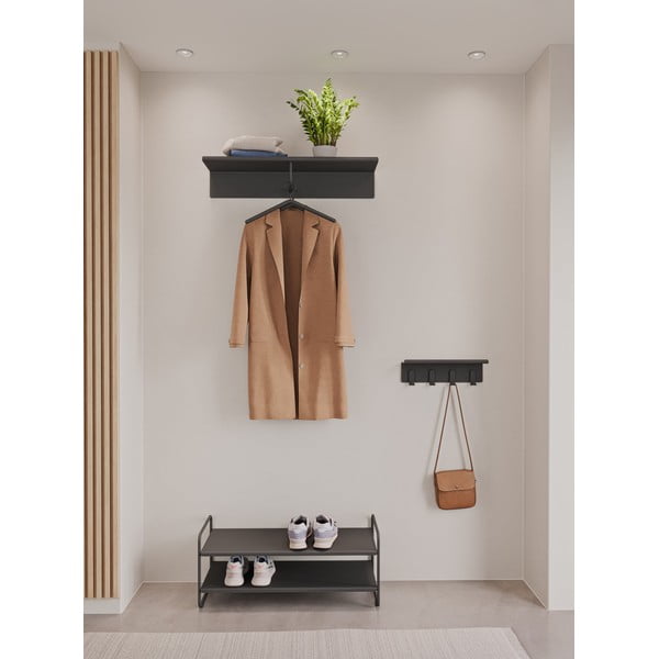 Crna željezna zidna vješalica s policom 11,5 cm A-Hallway – Zone-image-1