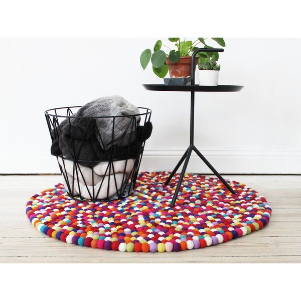 Tamnocrveni tepih od vunenih pompona Wooldot Ball Rugs, ⌀ 120 cm-image-2