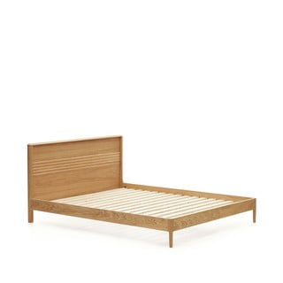 Bračni krevet od punog hrasta s podnicom 160x200 cm u prirodnoj boji Lenon – Kave Home