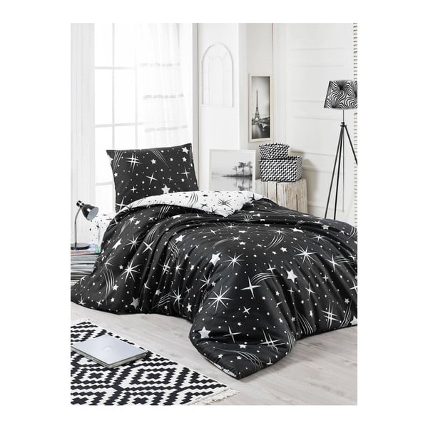 Crna posteljina sa plahtama za krevet za jednu osobu Starry Night, 160 x 220 cm