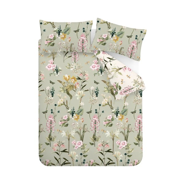 Svijetlo zelena pamučna posteljina za bračni krevet/za produženi krevet 230x220 cm Exotic Floral – RHS