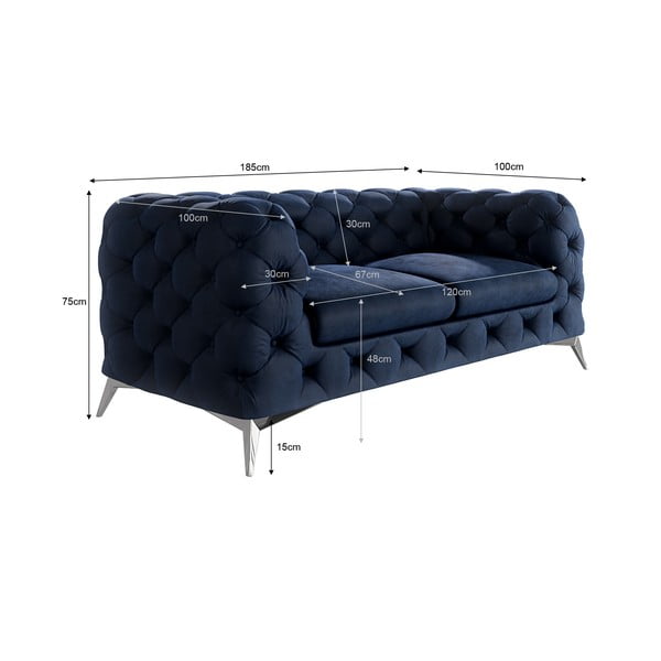 Tamno plava baršunasti sofa 185 cm Chelsea – Ropez-image-3