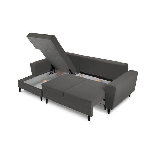 Tamno siva sklopiva/s prostorom za odlaganje kutna garnitura od samta (s lijevim kutom/s ležaljkom) Kyoto – Cosmopolitan Design-image-3