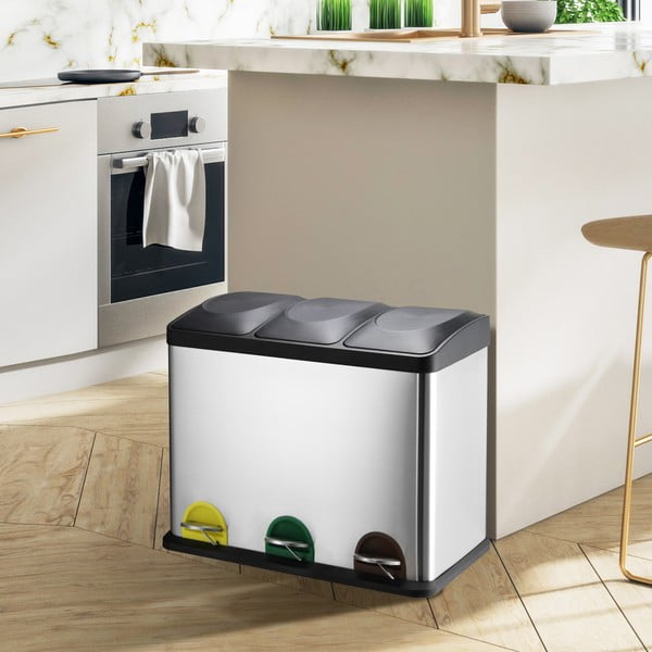 Željezna kanta za smeće 3x20 l za odvojeni otpad/s pedalom u mat srebrnoj boji   Tri Selectif – MSV-image-1