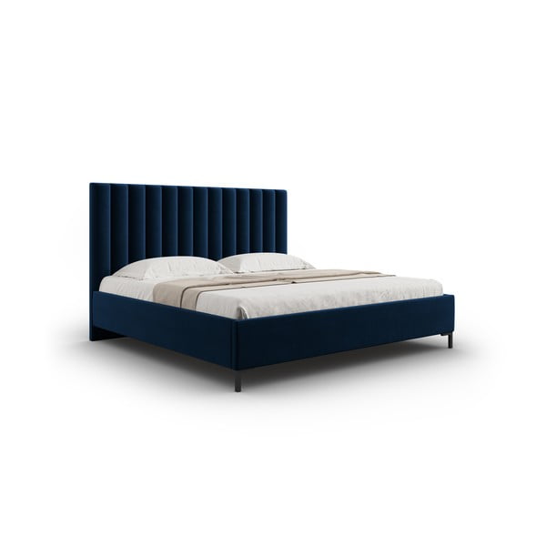 Tamno plavi tapecirani bračni krevet s prostorom za pohranu s podnicom 140x200 cm Casey – Mazzini Beds-image-2