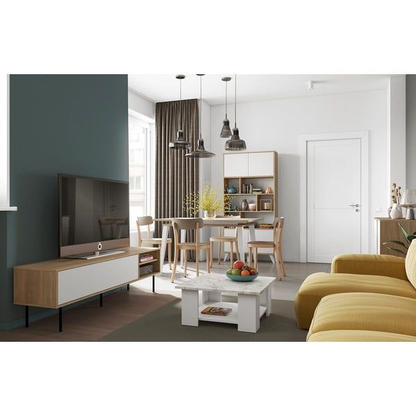 Bijela/u prirodnoj boji TV komoda u dekoru hrasta 165x40 cm Ampère – TemaHome-image-1