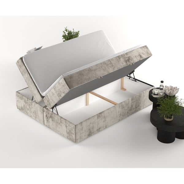 Svjetlo smeđi boxspring krevet s prostorom za pohranu 160x200 cm Yoko – Maison de Rêve-image-4