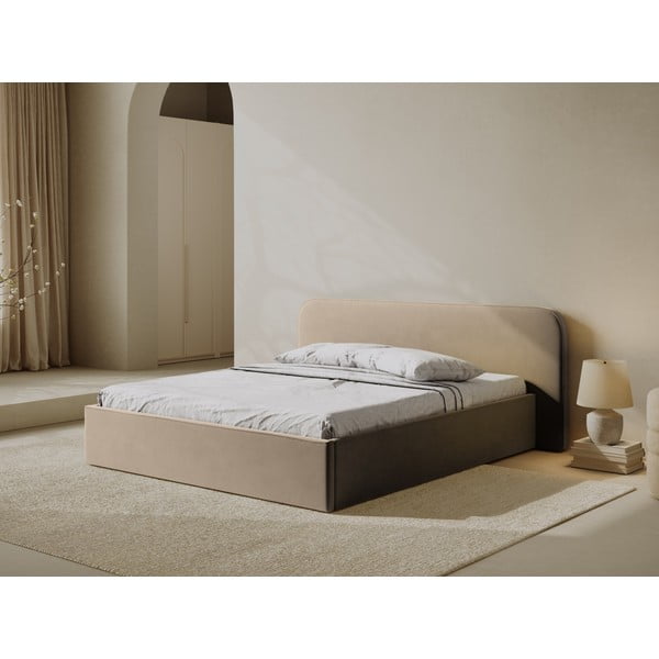 Smeđe-sivi tapecirani bračni krevet s prostorom za odlaganje s podnicom 140x200 cm Elizabeth – Micadoni -image-1