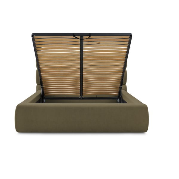 Tamno zeleni tapecirani bračni krevet s prostorom za pohranu s podnicom 160x200 cm Jagna – Bobochic Paris-image-3