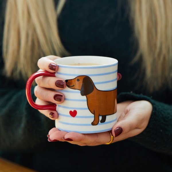 Plava/smeđa porculanska šalica 300 ml Sausage Dog – Sass & Belle-image-2