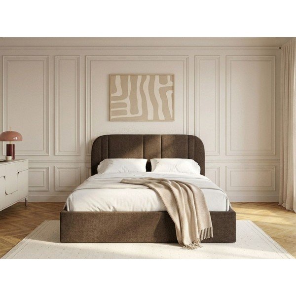 Smeđi tapecirani bračni krevet s prostorom za odlaganje s podnicom 180x200 cm Sidney – Bobochic Paris-image-2