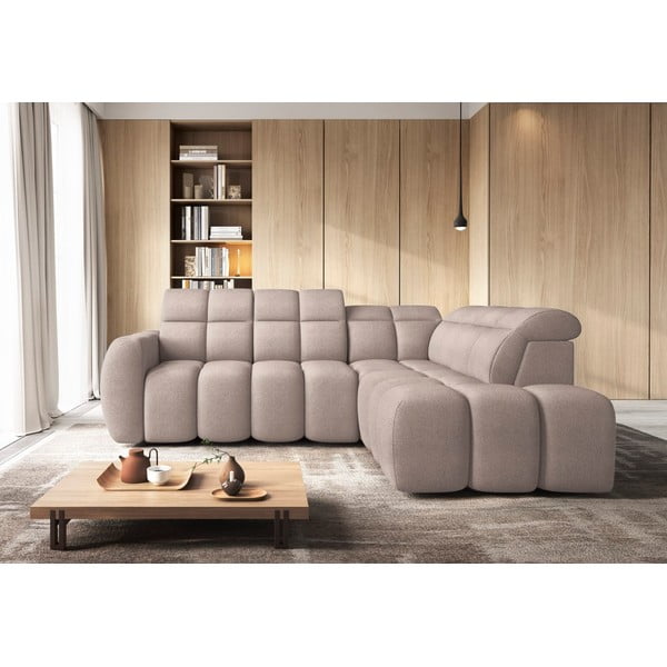 Svjetlo smeđa sklopiva/s prostorom za odlaganje kutna garnitura od bouclé tkanine (s desnim kutom/u obliku slova L) Falconn – ELTAP-image-3