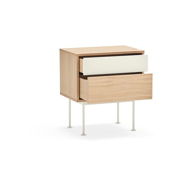 Kremasto bijeli noćni ormarić s hrastovim furnirom Teulat Yoko-image-3