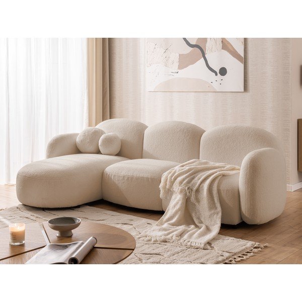 Svjetlo smeđa kutna garnitura od bouclé tkanine (s lijevim kutom/s ležaljkom) Orbit – Ropez-image-4