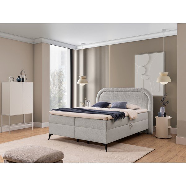 Svijetlo sivi boxspring krevet s prostorom za odlaganje 140x200 cm Ornes – Ropez-image-1