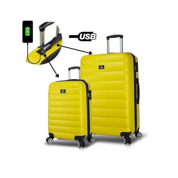 Set od 2 žuta putna kovčega na kotačima s USB priključcima My Valice RESSNO Cabin &amp; Large-image-3