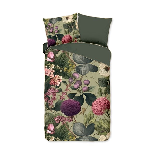 Kaki zelena posteljina za krevet za jednu osobu/za produženi krevet od pamučnog satena 140x220 cm Onaz – Descanso