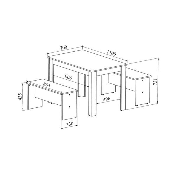 Garnitura crnog blagovaonskog stola i 2 klupe s tanjurom u TemaHome Nice betonskom dekoru-image-2