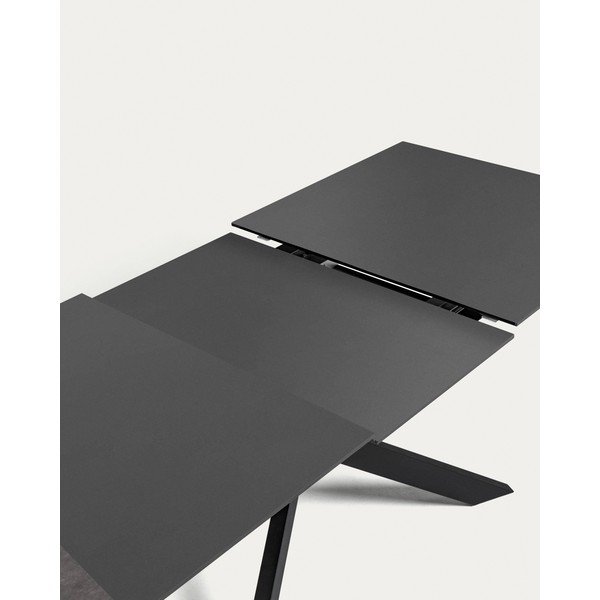 Crni proširiv blagovaonski stol sa staklenom pločom stola 90x210 cm Atminda – Kave Home-image-3