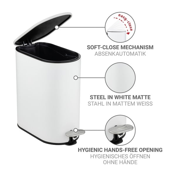 Mat bijela željezna kanta za smeće s pedalom 5 l Collungo – Wenko-image-3