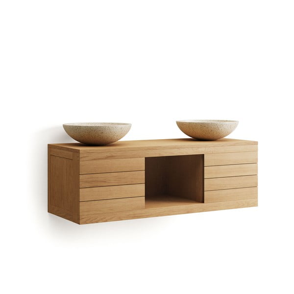 Nizak/zidni ormarić za ispod umivaonika od masivne tikovine u prirodnoj boji 120x40 cm Yenit – Kave Home-image-2