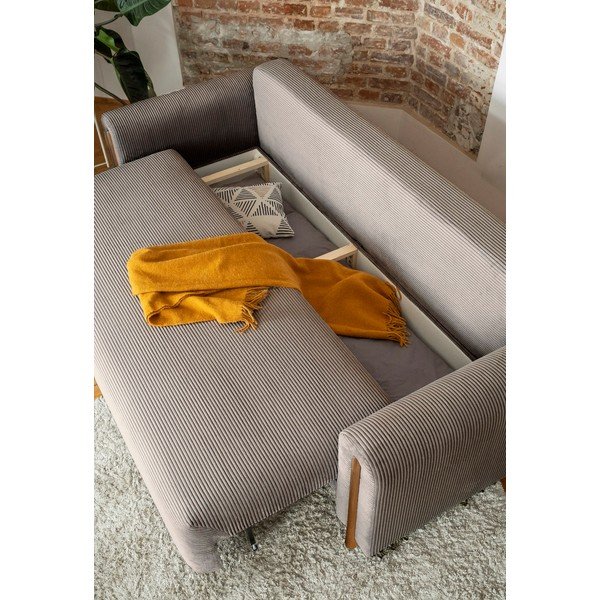 Svjetlo smeđa sklopiva/s prostorom za odlaganje sofa od samta 244 cm Arcadova – ELTAP-image-4