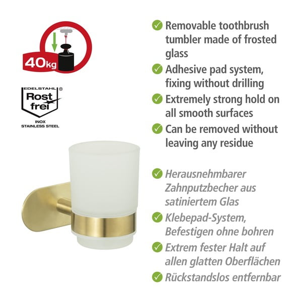 Staklena samoljepljiva čaša za četkice za zube u zlatnoj boji Orea Gold – Wenko-image-4