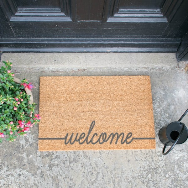 Sivi otirač od prirodnih kokosovih vlakana Artsy Doormats Welcome Scribbled, 40 x 60 cm-image-1