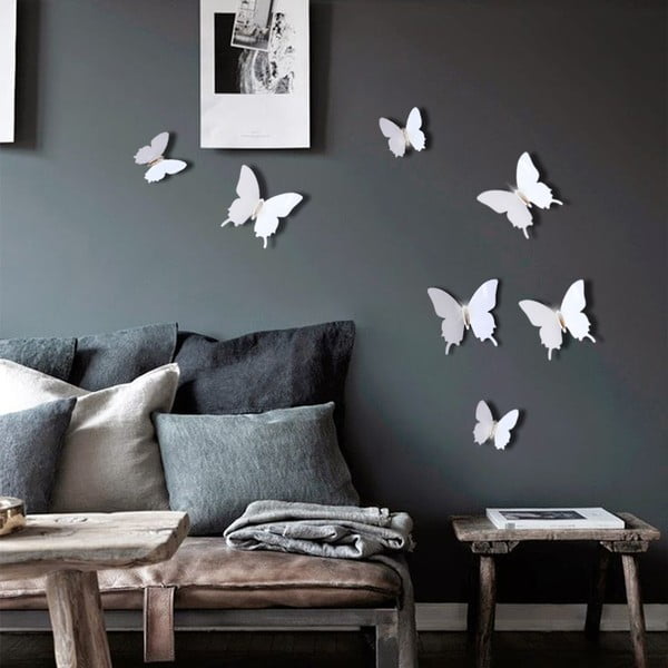 Set od 12 bijelih 3D naljepnica Ambiance Diamond Butterflies-image-1