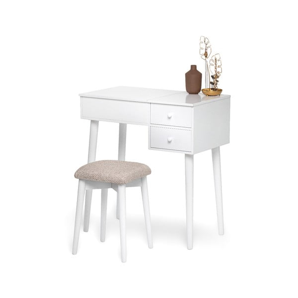Bijeli toaletni stolić s ogledalom, odjeljkom za nakit i 2 ladice Chez Ro Beauty-image-1