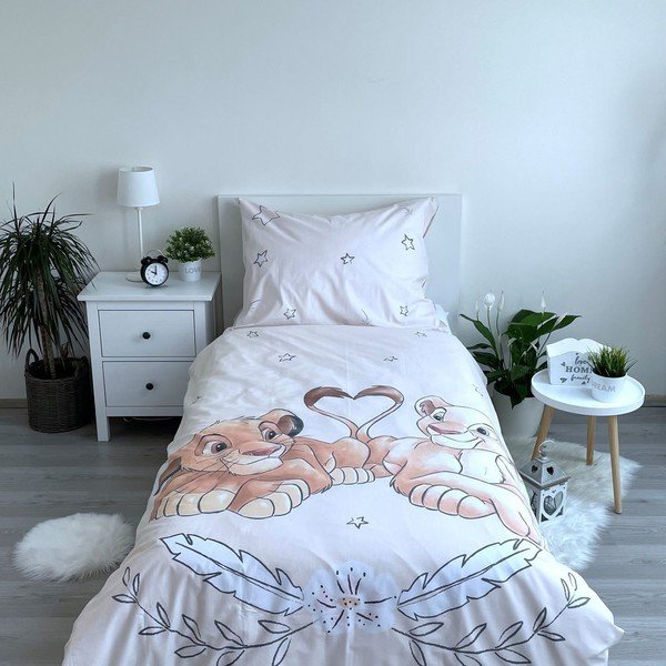 Svijetlo žuta pamučna dječja posteljina sa svjetlećim efektom za krevet za jednu osobu 140x200 cm Lion King "Best friends" – Jerry Fabrics-image-1
