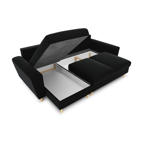 Crna baršunasti sklopiva/s prostorom za odlaganje kutna garnitura Kyoto – Cosmopolitan Design-image-2