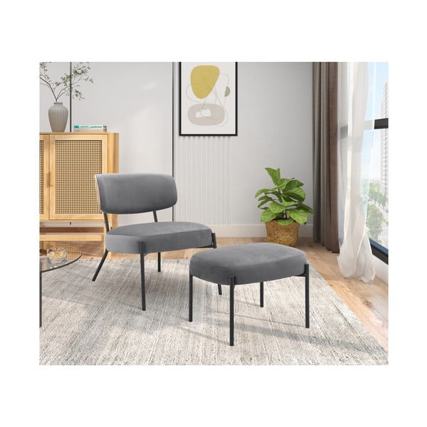 Siva baršunasti fotelja s naslonjačem za noge Jerry – Støraa-image-2