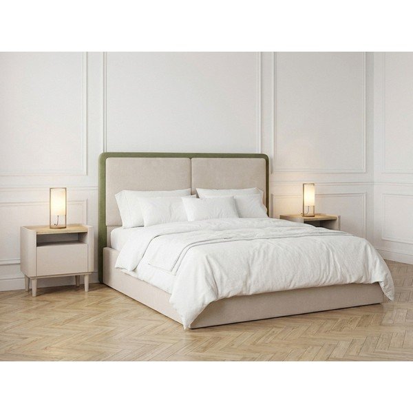 Zeleni/bež podstavljeni bračni krevet s prostorom za odlaganje s podnicom 180x200 cm Mara – Bobochic Paris-image-1