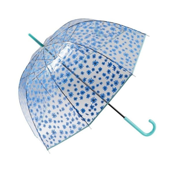 Prozirni štapićasti kišobran s plavim detaljima Birdcage Flowers, ⌀ 85 cm