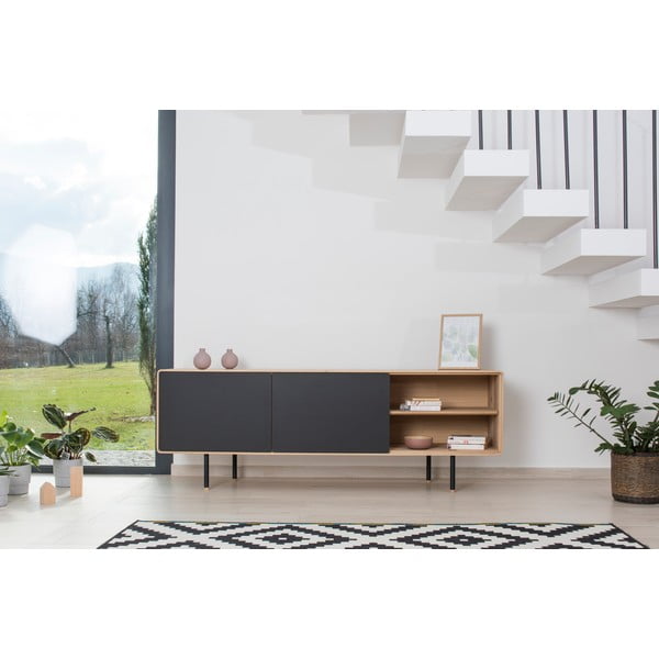 Crna/u prirodnoj boji TV komoda od punog hrasta 180x64 cm Fina – Gazzda-image-1