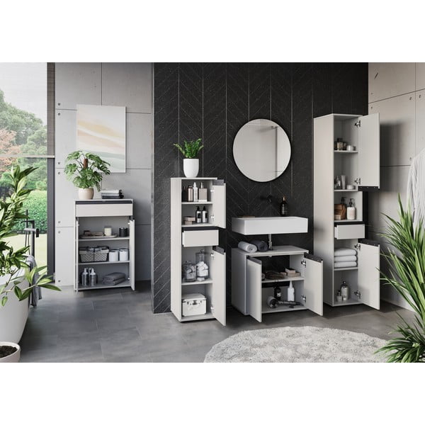 Sivi visok/uski kupaonski ormarić 33x181 cm Lemont – Germania-image-4