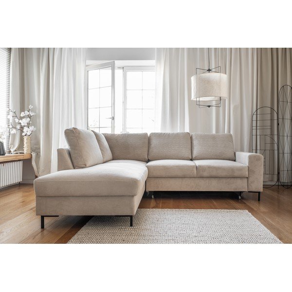 Bež sklopiva kutna garnitura od samta (s lijevim kutom) Lofty Lilly – Miuform-image-1