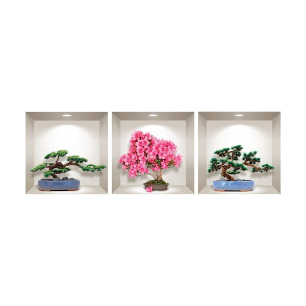 Set od 3 zidne 3D samoljepljive naljepnice Ambiance Natural and Colorful Bonsai-image-1