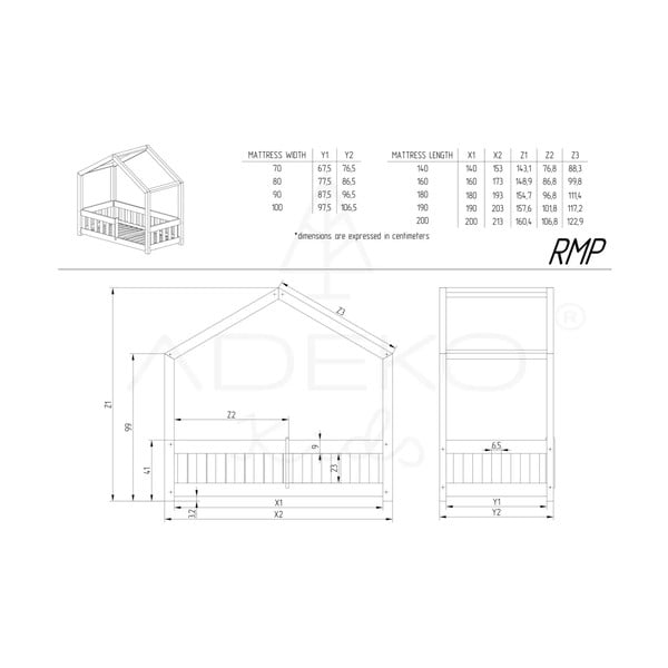 Dječji krevet od masivnog bora u obliku kućice 140x200 cm u prirodnoj boji Mila RMP – Adeko-image-4