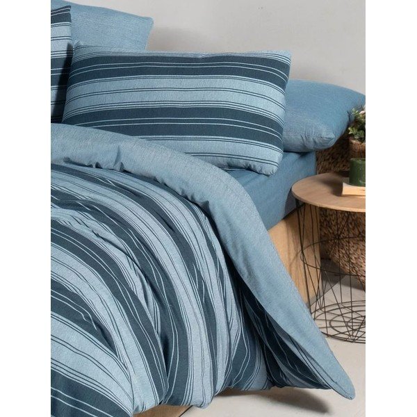 Plava posteljina za bračni krevet/za produženi krevet s uključenom plahtom/4-dijelna 200x220 cm Stripes – Mila Home-image-1